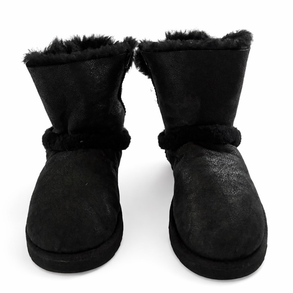 UGG Airehart Leather Shearling Moto Buckle Boots Black Womens Size 10 - Picture 4 of 4